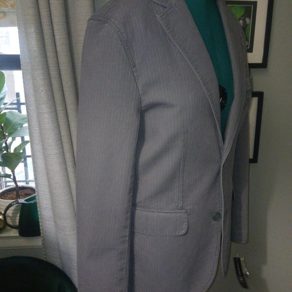 INC Grey Denim-Style Tonal Striped Blazer with Chest Embroidery Sz M NWT - Picture 16 of 16